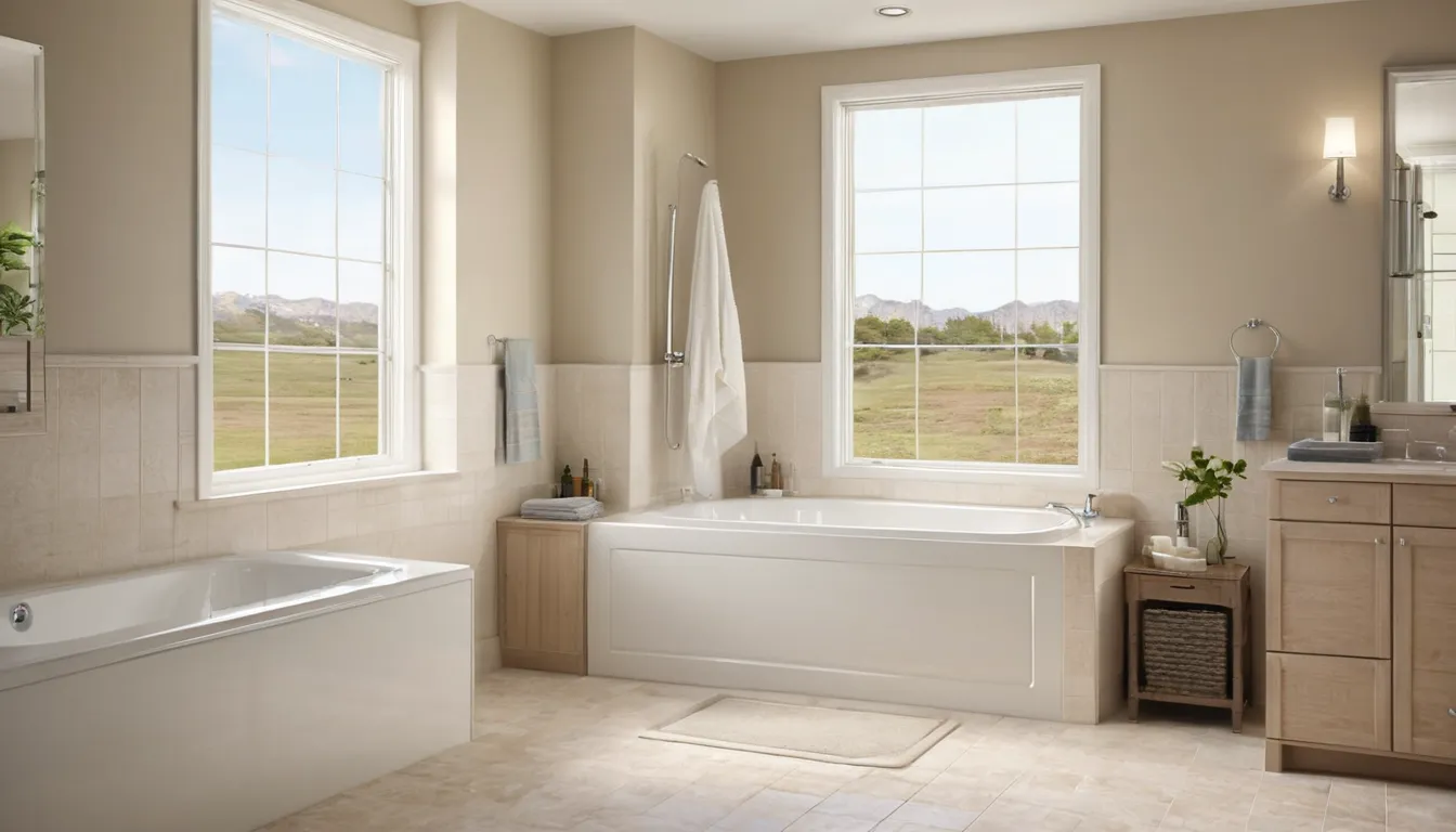 Smiling older homeowner sitting beside a walk-in tub in a bright bathroom in Dallas